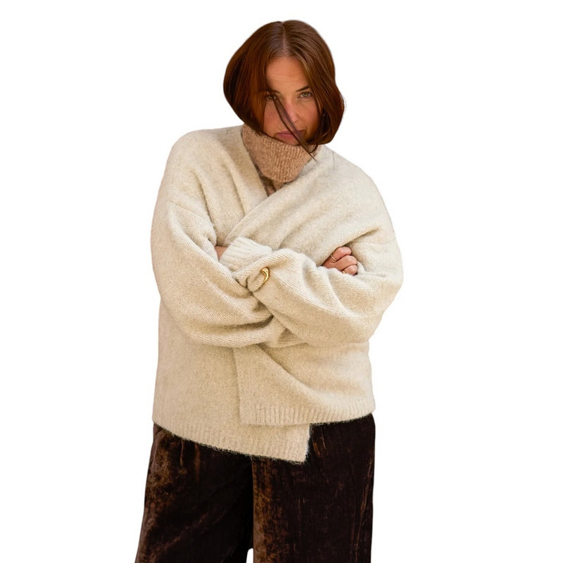 Chalk Clothing Grace Cardigan Oyster on model front