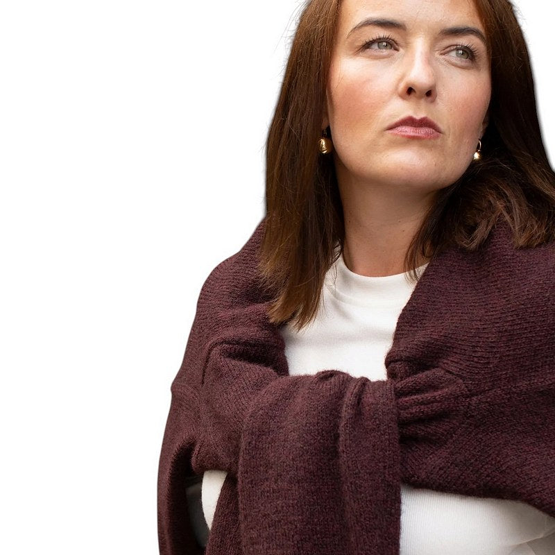 Chalk Clothing Grace Cardigan Plum on model cclose-up