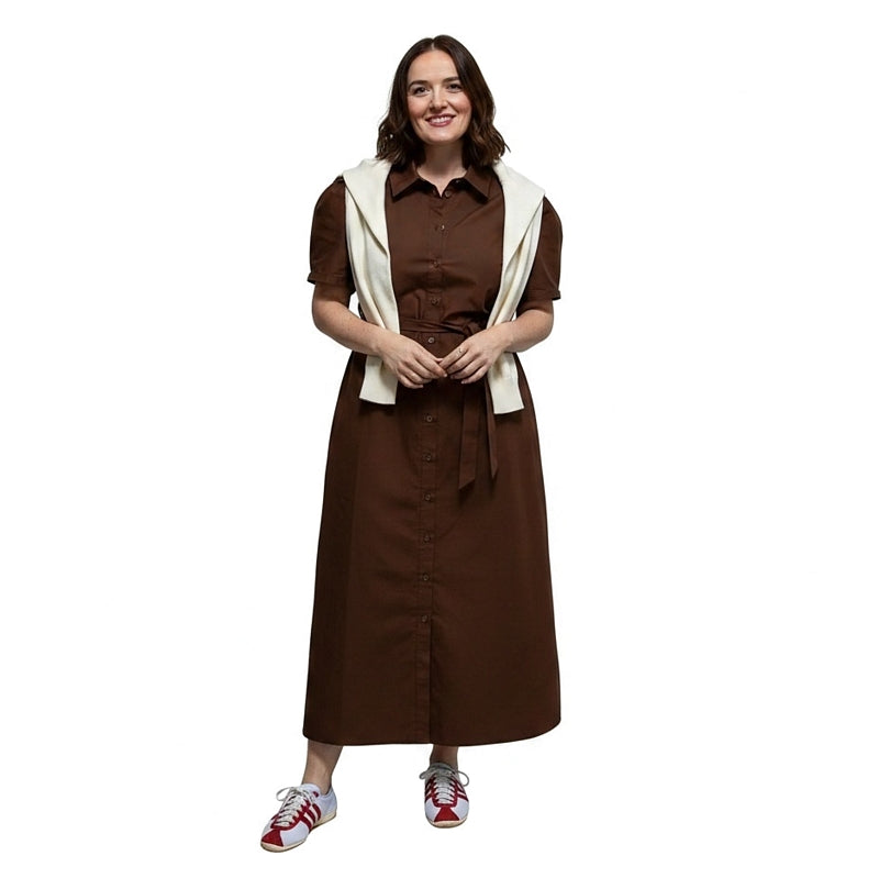 Chalk Clothing Holly Shirt Dress Chocolate on model front
