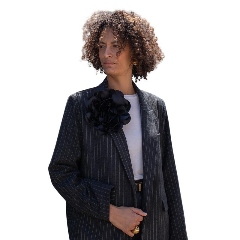 Chalk Clothing Hove Flower Brooch in Black on model 2