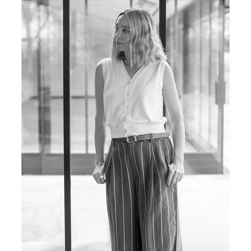 Chalk Clothing Jasmine Striped Trousers Navy on model front