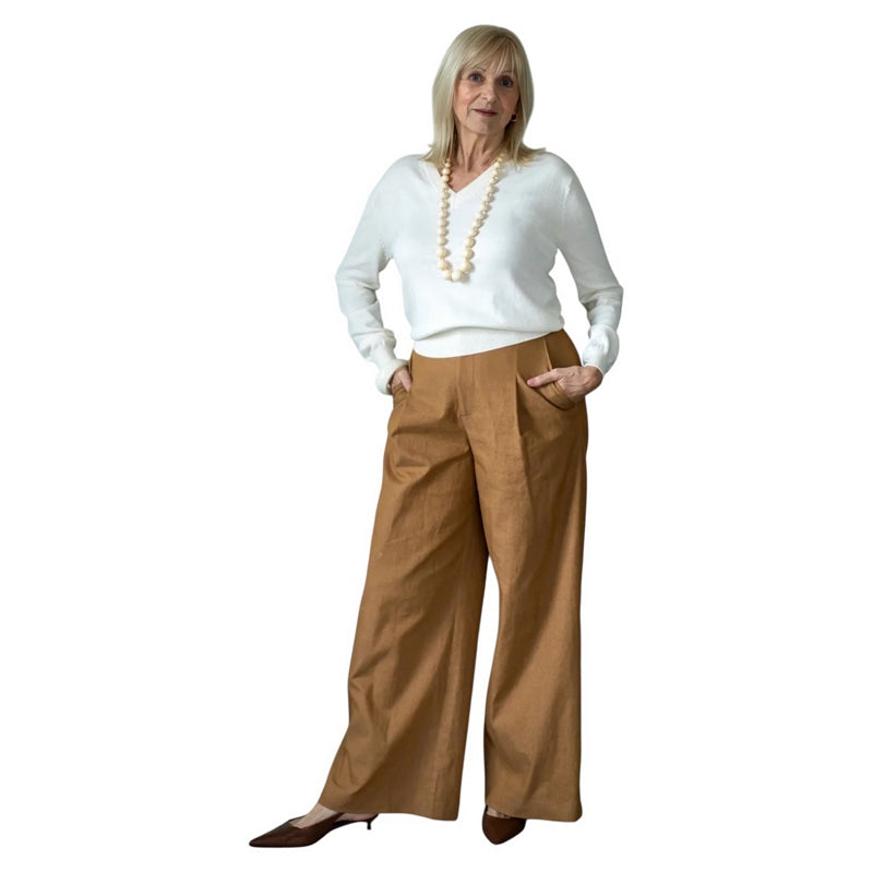 Chalk Clothing Jasmine Trousers Tan on model 3