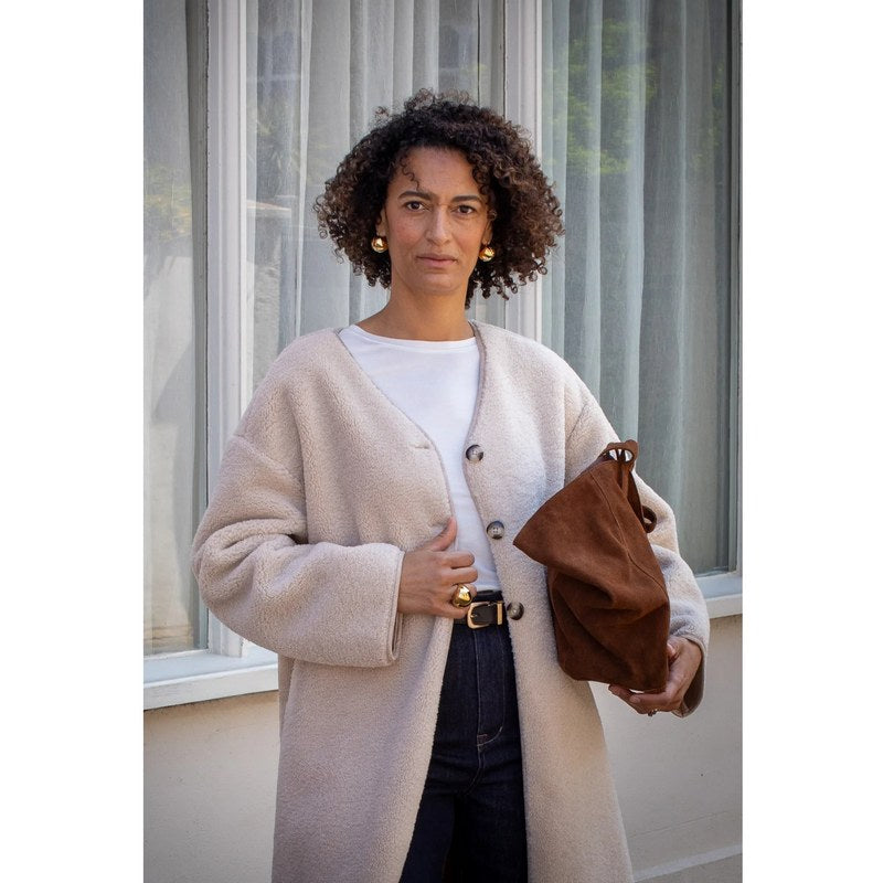 Chalk Clothing Maddie Top Cream White on model lifestyle with Jacket on top