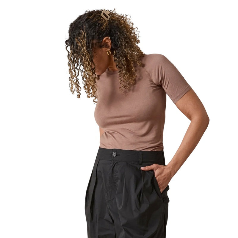 Chalk Clothing Maddie Top Mocha on model looking down