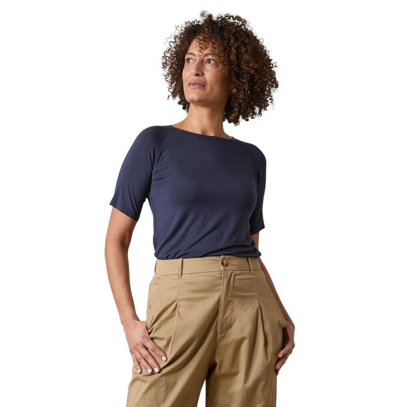 Chalk Clothing Maddie Top Navy on model 2 front