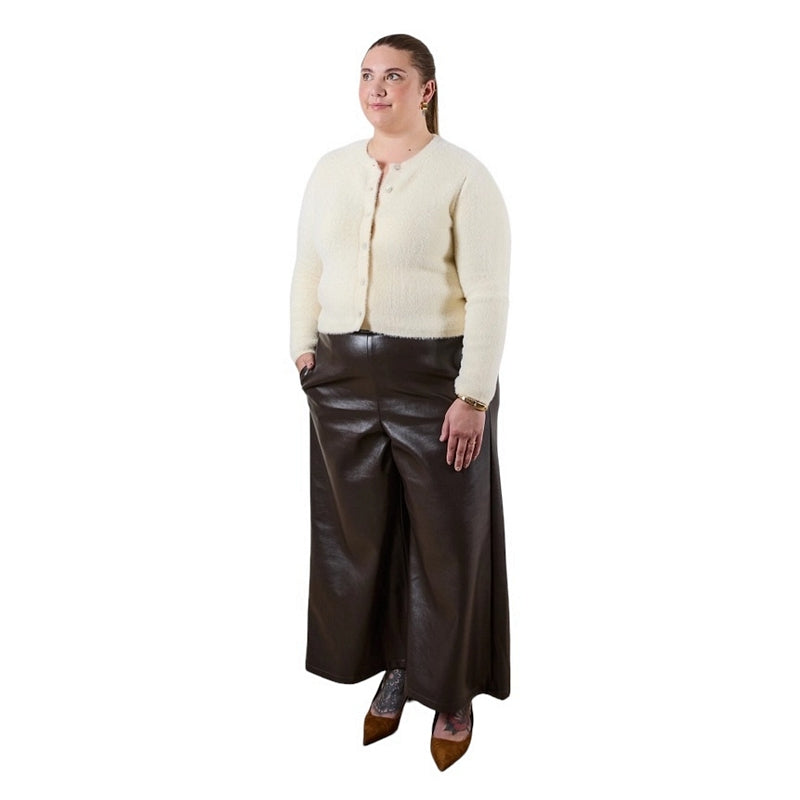 Chalk Clothing Mary Flat Fur Cardigan in Cream One Size on model front