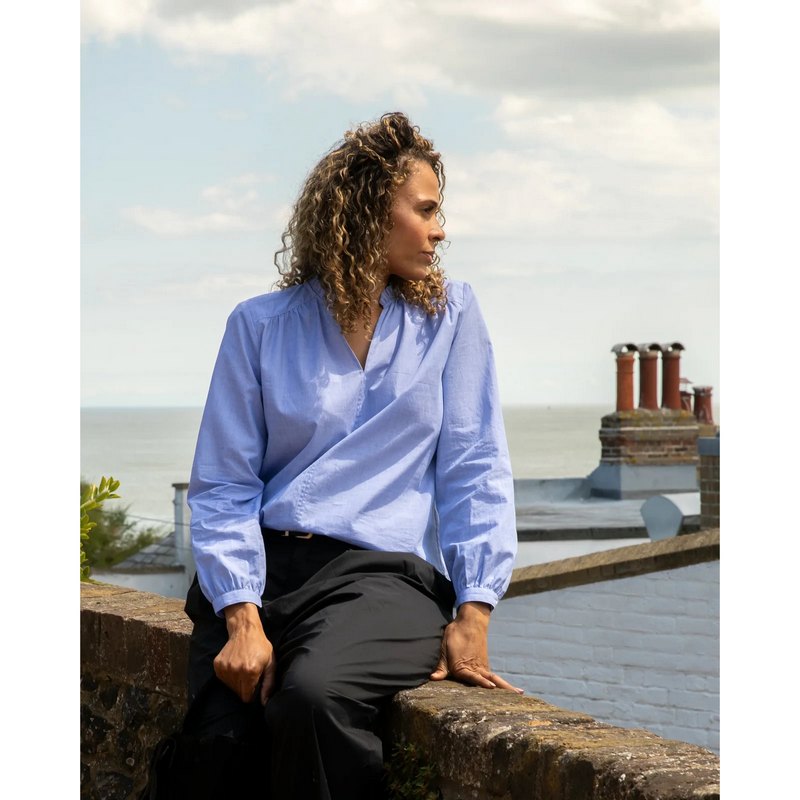 Chalk Clothing Melody Shirt Blue on model outside