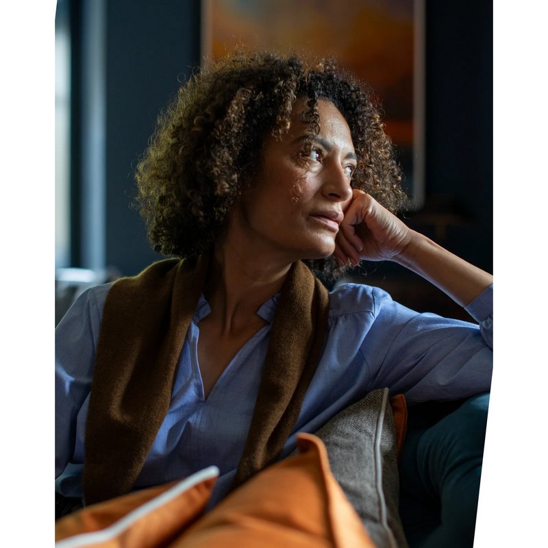 Chalk Clothing Melody Shirt Blue on model with Jane Scarf
