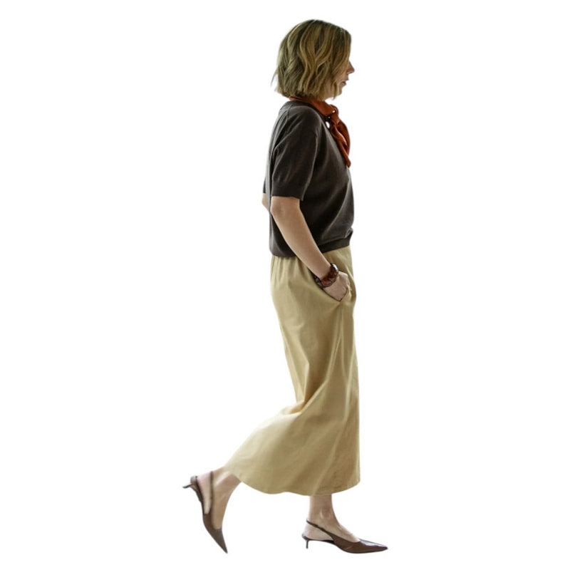 Chalk Clothing Molly Trousers Light Tan on model side