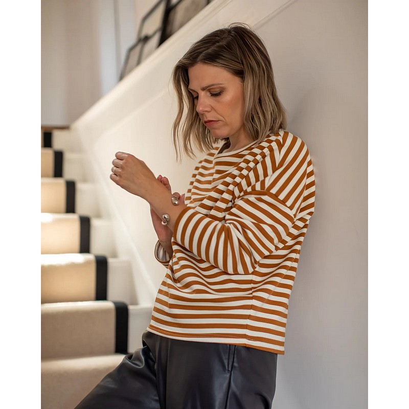 Chalk Clothing Rebecca Stripe Top Ginger and Ecru on model lifestyle 2