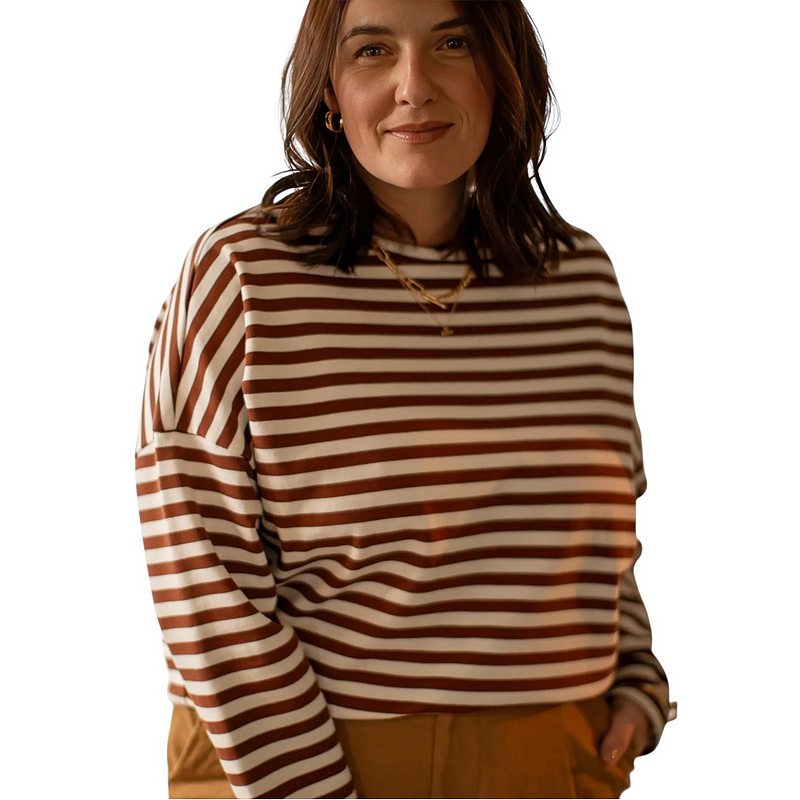 Chalk Clothing Rebecca Stripe Top Tobacco & Ecru One Size on model front