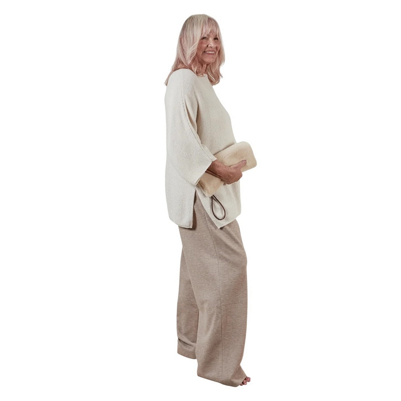 Chalk Clothing Regan Trouser Marl Beige on model 1