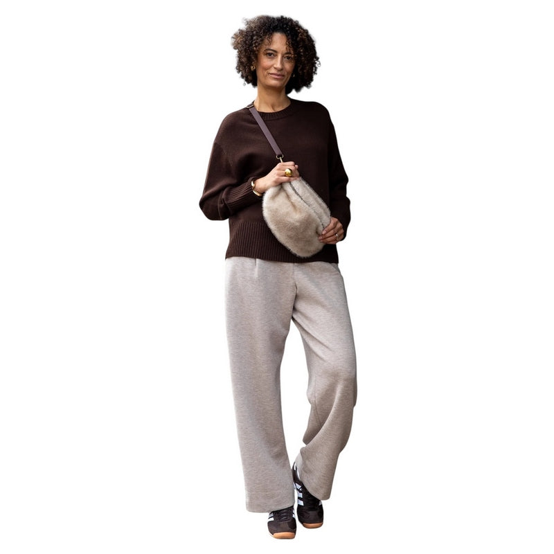 Chalk Clothing Regan Trouser Marl Beige on model 3