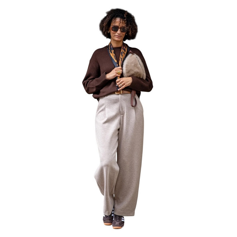 Chalk Clothing Regan Trouser Marl Beige on model 4