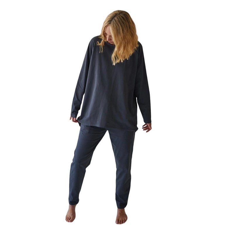 Chalk Clothing Robyn Organic Cotton Jersey Top in Smokey Charcoal on model front 2
