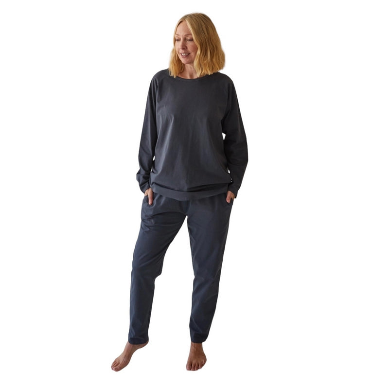 Chalk Clothing Robyn Organic Cotton Jersey Top in Smokey Charcoal on model front