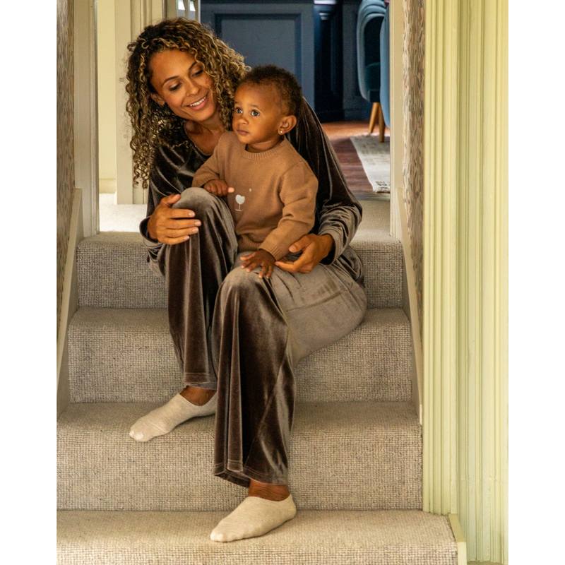 Chalk Clothing Tabby Velour Pant Truffle One Size on model lifestyle 2