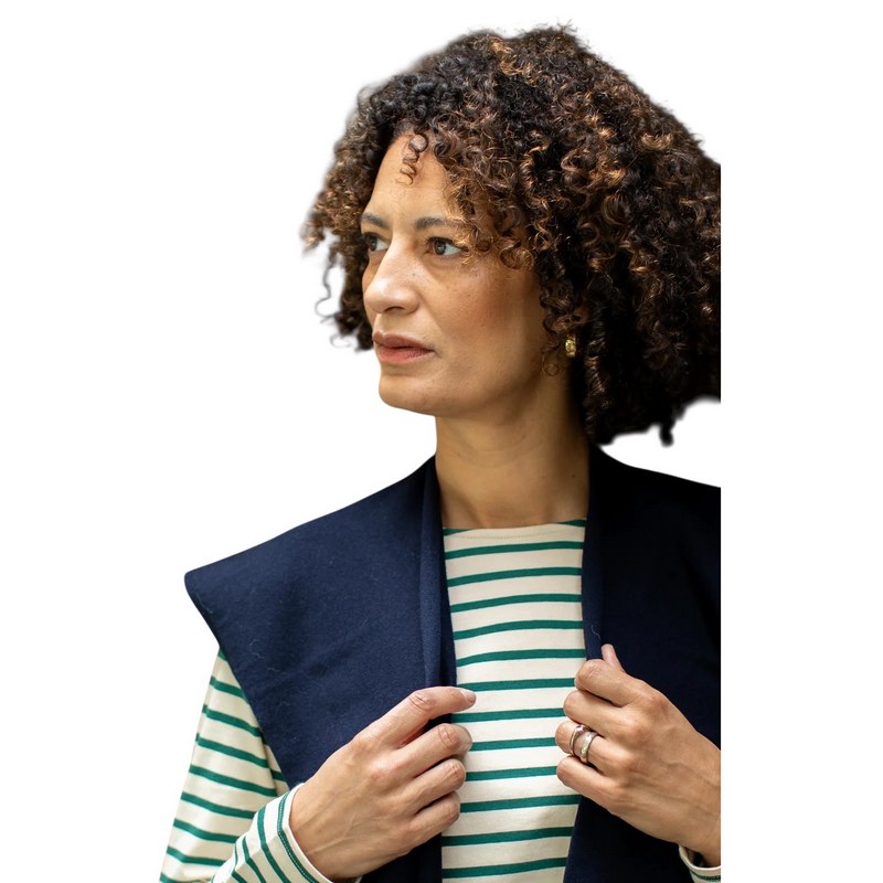 Chalk Clothing Tori Shrug Dark Navy on model close-up
