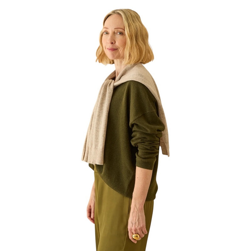 Chalk Clothing Tori Shrug Light Fawn on model side