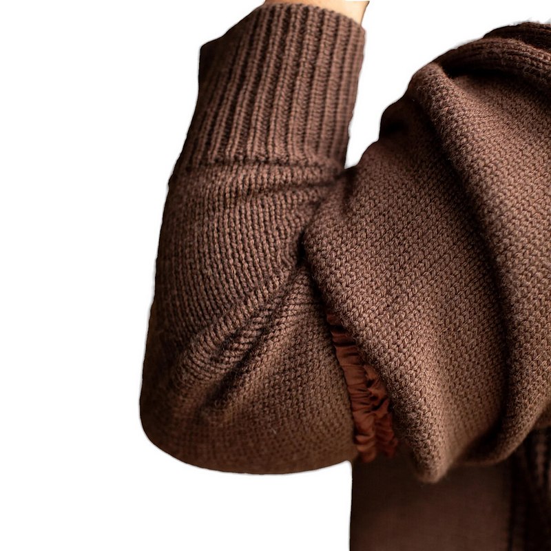 Chalk Clothing UK Belinda Sleeve Garters Chocolate on model close-up
