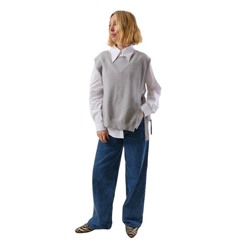 Chalk Clothing UK Lisa Shirt in White on model with tabard