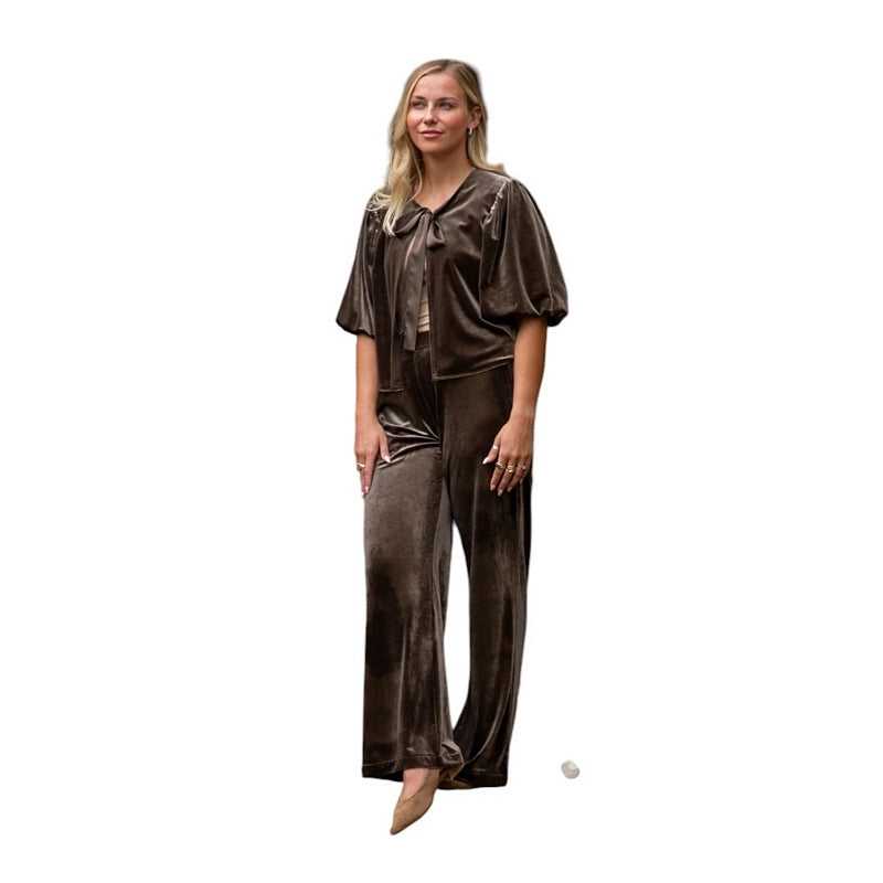 Chalk Clothing UK Nina Velvet Jacket Truffle on model front