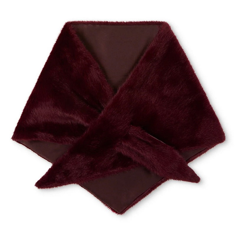 Chalk Clothing UK Nova Faux Fur Triangle Scarf Merlot folded