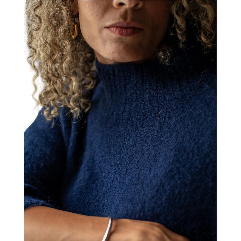 Chalk Clothing UK Vicki Fluffy Jumper Navy on model close-up