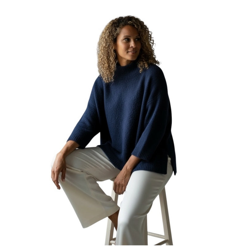Chalk Clothing UK Vicki Fluffy Jumper Navy on model main