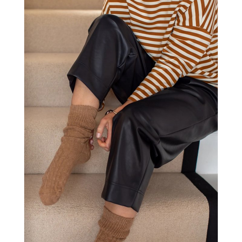 Chalk Clothing UK Wool Cable Socks Camel on model lifestyle
