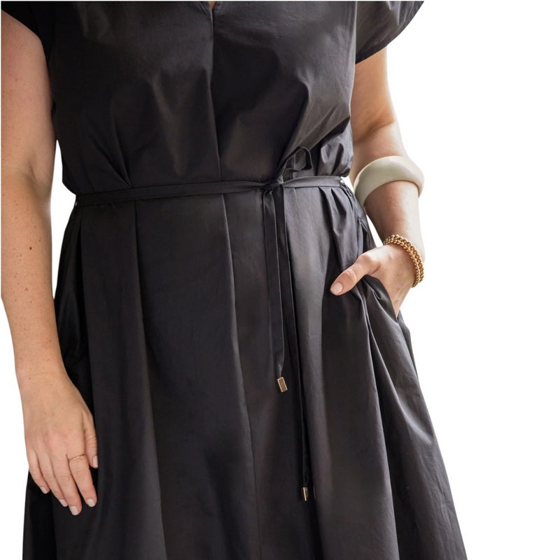 Chalk UK Clothing Alana V-neck Dress Black on model detail