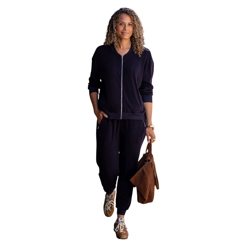 Chalk UK Ella Jersey Trousers Midnight on model front