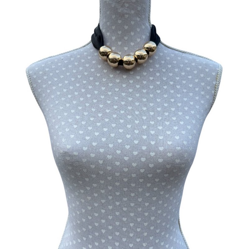 Chalk UK Herne Gold Satin Ball Necklace on mannequin front