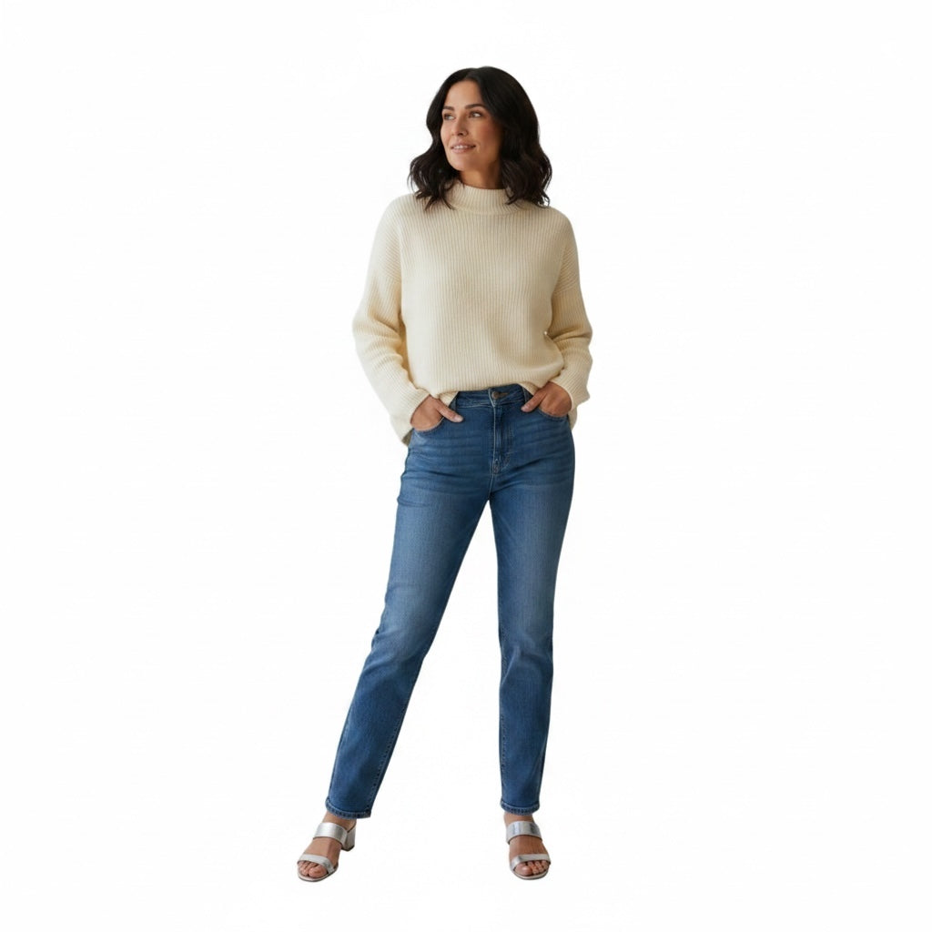 Chalk UK Vicki Ribbed Cotton Jumper in Cream on model front 1