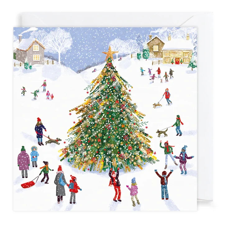 Charity Christmas Cards Pack Village Christmas Tree XP432 card front