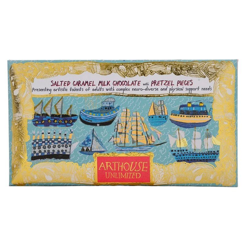 Chocolate Bar Ship Ahoy Salted Caramel Milk Choc with Pretzel Pieces front