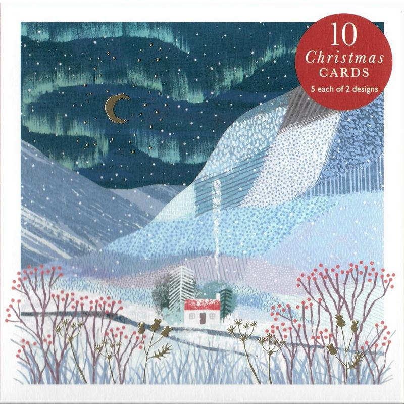 Christmas Cards 10 Pack Over The Isles Snowy Landscape WAX123 pack front