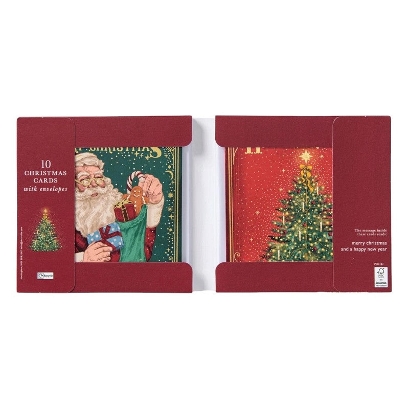 Christmas Cards 10 Pack Storybook Santa and Tree WAX130 open