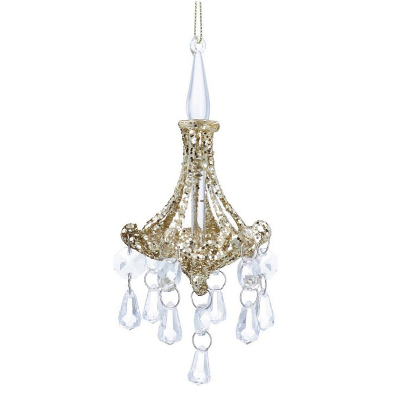 Clear Glass & Gold Sparkling Chandelier Christmas Decoration 02254 front