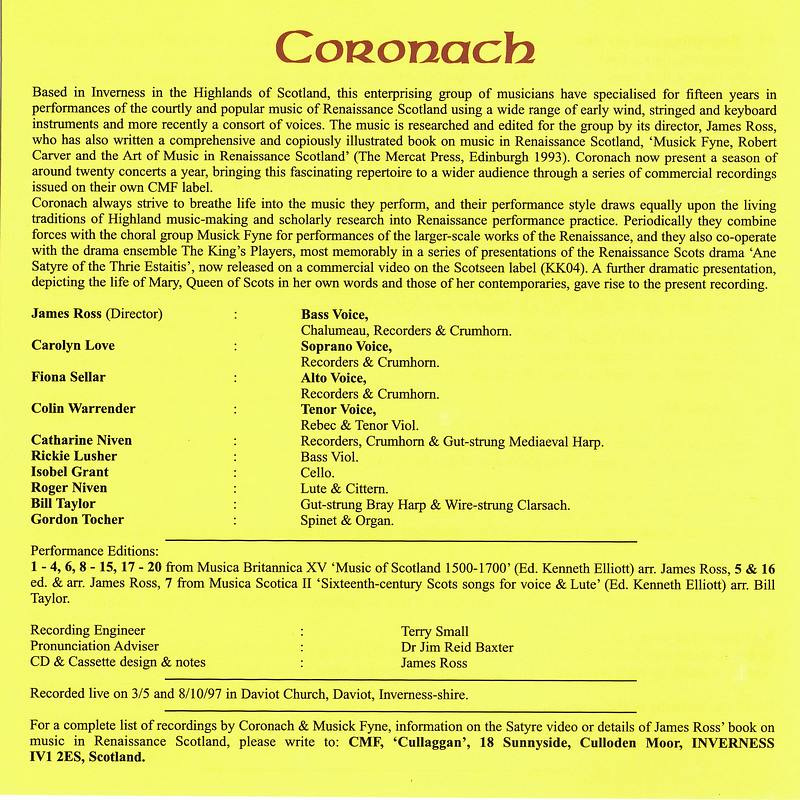 Coronach Remember Me My Deir CDCMF008 rear