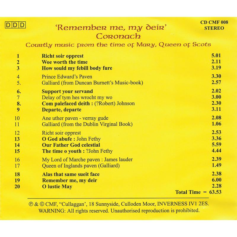 Coronach Remember Me My Deir CDCMF008 track list