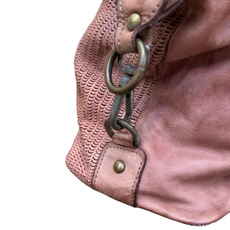 Cromarty Leather Slouch Bag Smoke Rose PL335 detail