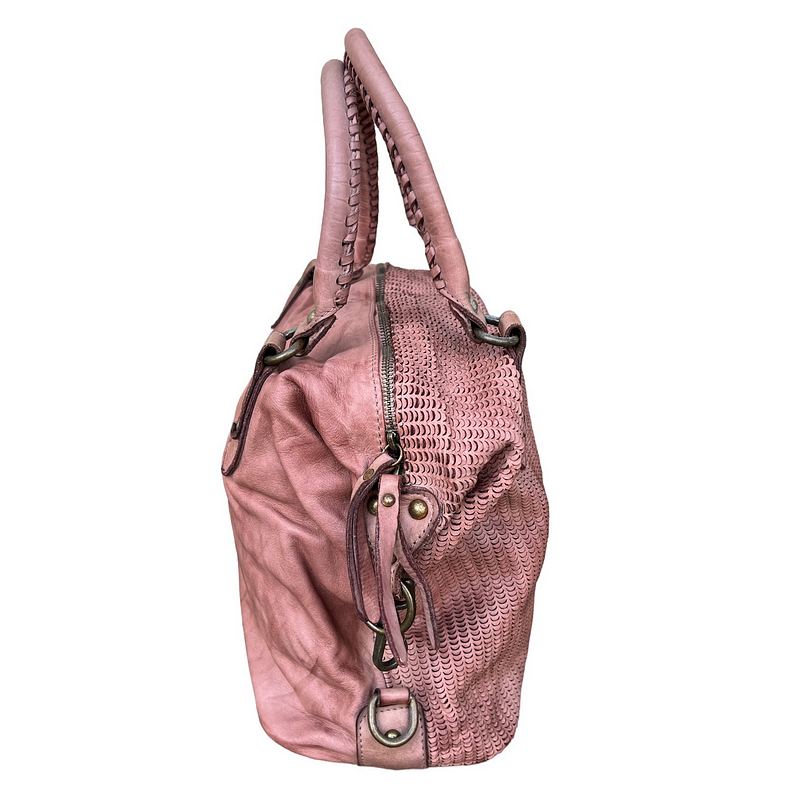 Cromarty Leather Slouch Bag Smoke Rose PL335 end with zip-pulls