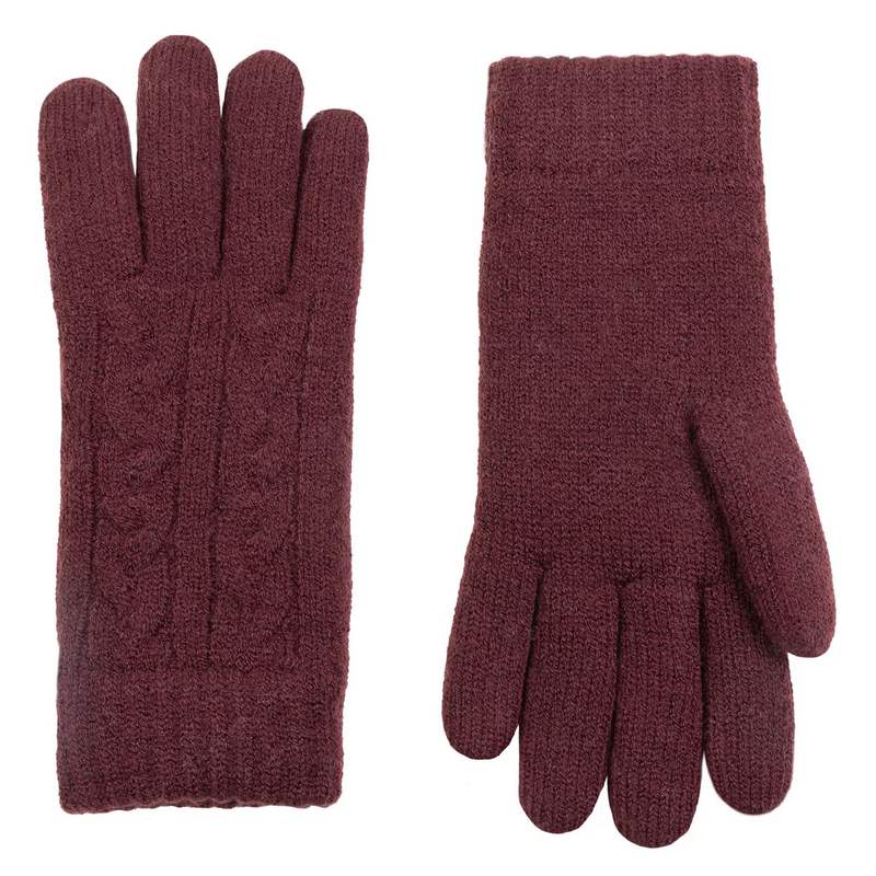 Dents Cable Knit Fleece Lining Glove Damson 6-3186 back and front