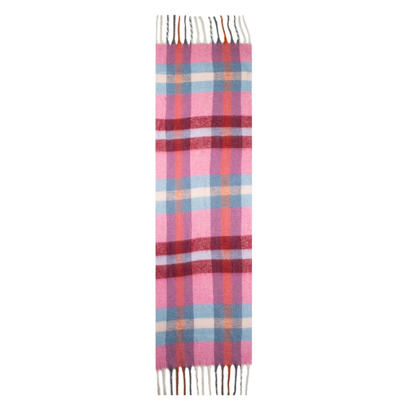 Dents Check Scarf with Tassle Ends Candy and Pale Blue 4-2904 flat