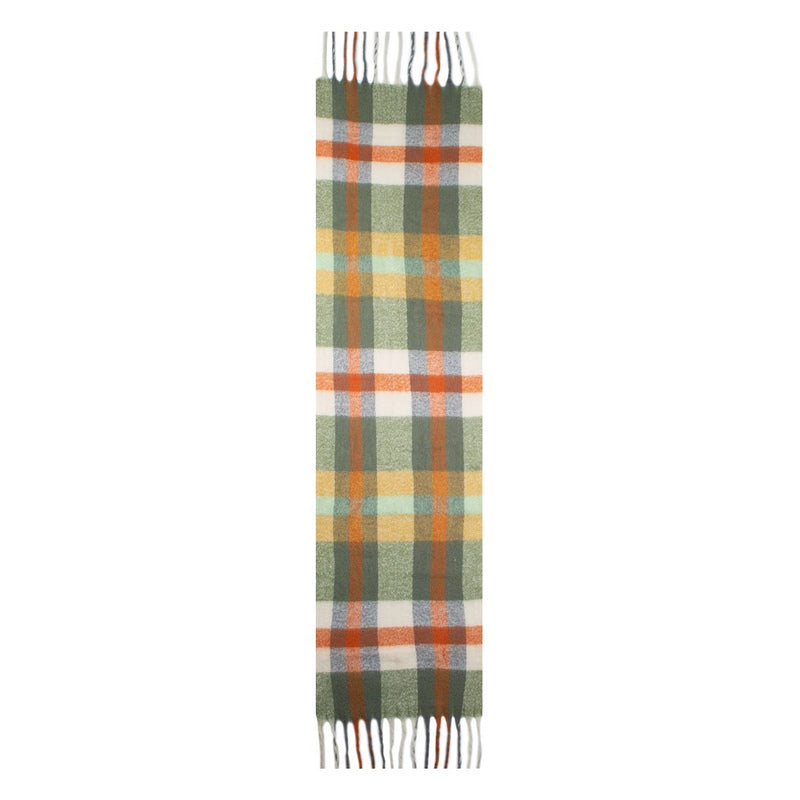 Dents Check Scarf with Tassle Ends Olive and Pumpkin 4-2904 flat