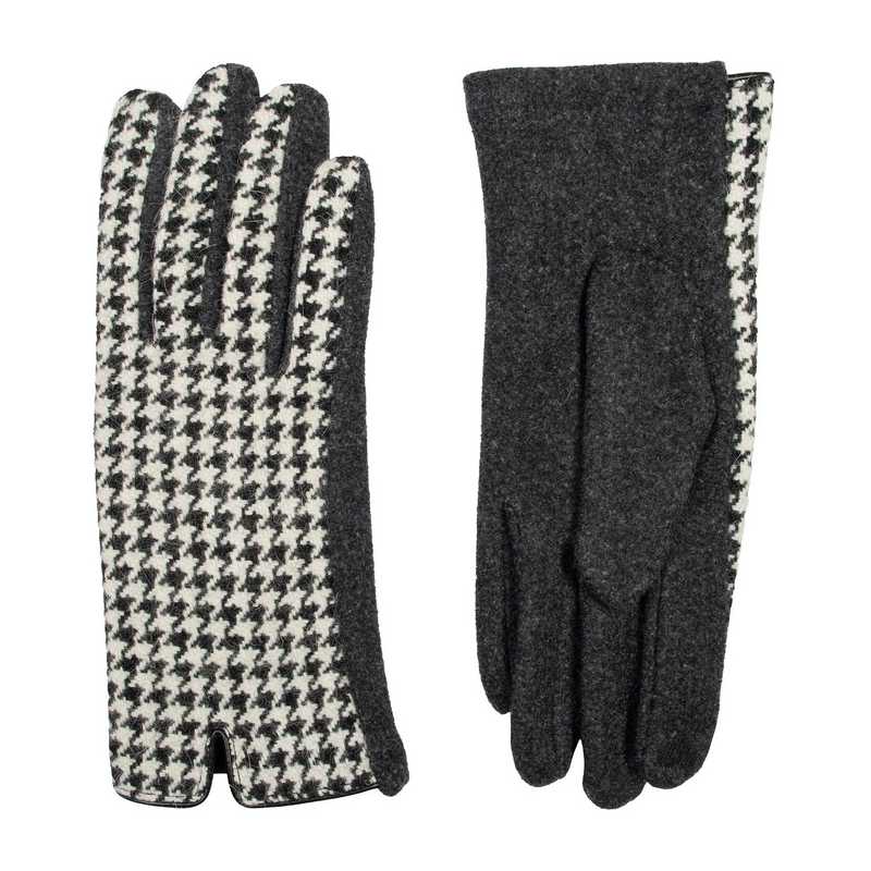 Dents Dogtooth Fabric Back Glove Black 6-4285-BLACK front and back
