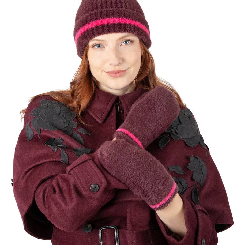 Dents Feather Yarn Knitted Mitten Damson/Orchid 6-3294-DAMSON-ORCHID model