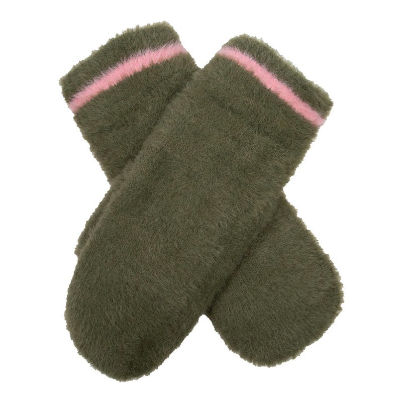Dents Feather Yarn Knitted Mitten Olive/Pink 6-3294-OLIVE-PINK main