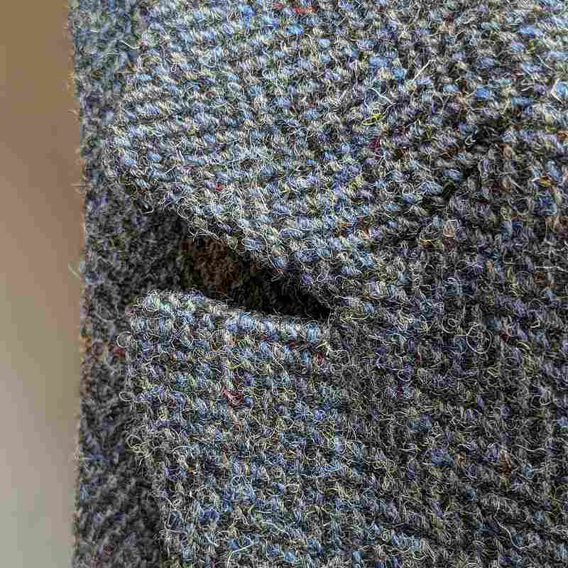 Eliz Scott Harris Tweed Taylor Long Gilet Blue HD509 lapel 2
